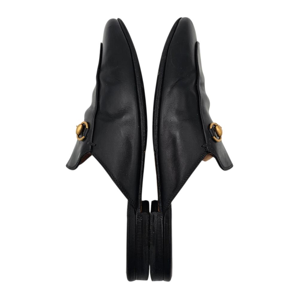 Gucci Princetown Horsebit Flat Slide Mule Black Leather Gold Size 39.5 US 9.5 - Picture 5 of 10